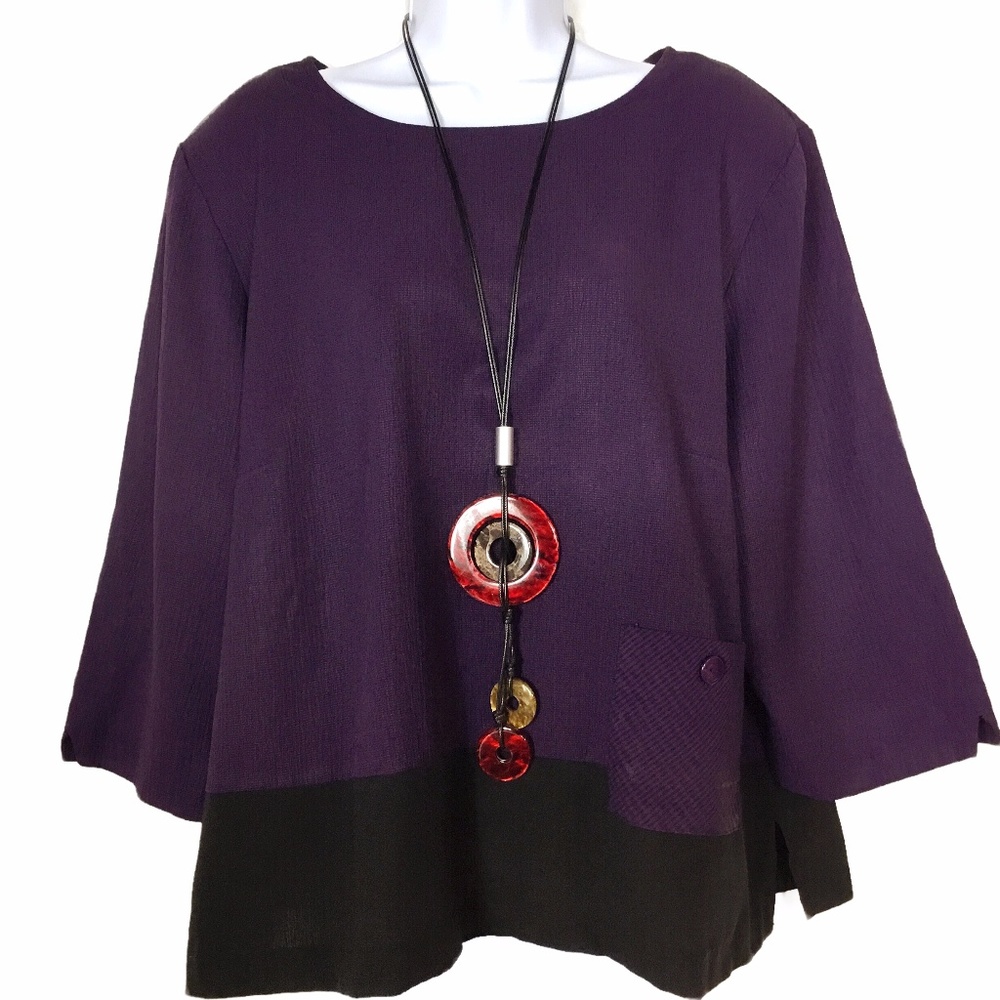 Vintage Halmode Plus Purple Black Lagenlook Top
